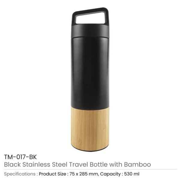 TM-017-BK - Stainless Steel & Bamboo Flask - Image 6