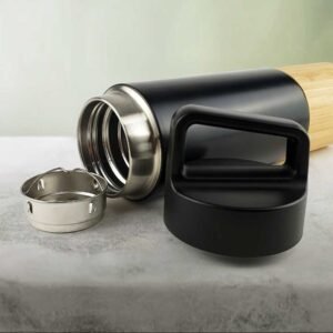 TM-017-BK - Stainless Steel & Bamboo Flask