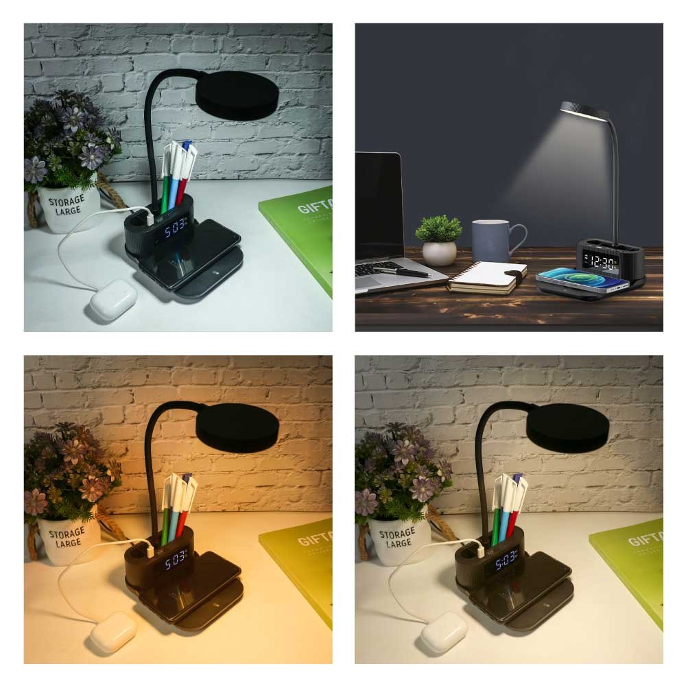 WCP-CLK-03-Desk Lamp with Wireless Charger, Clock, Pen Holder - Image 12